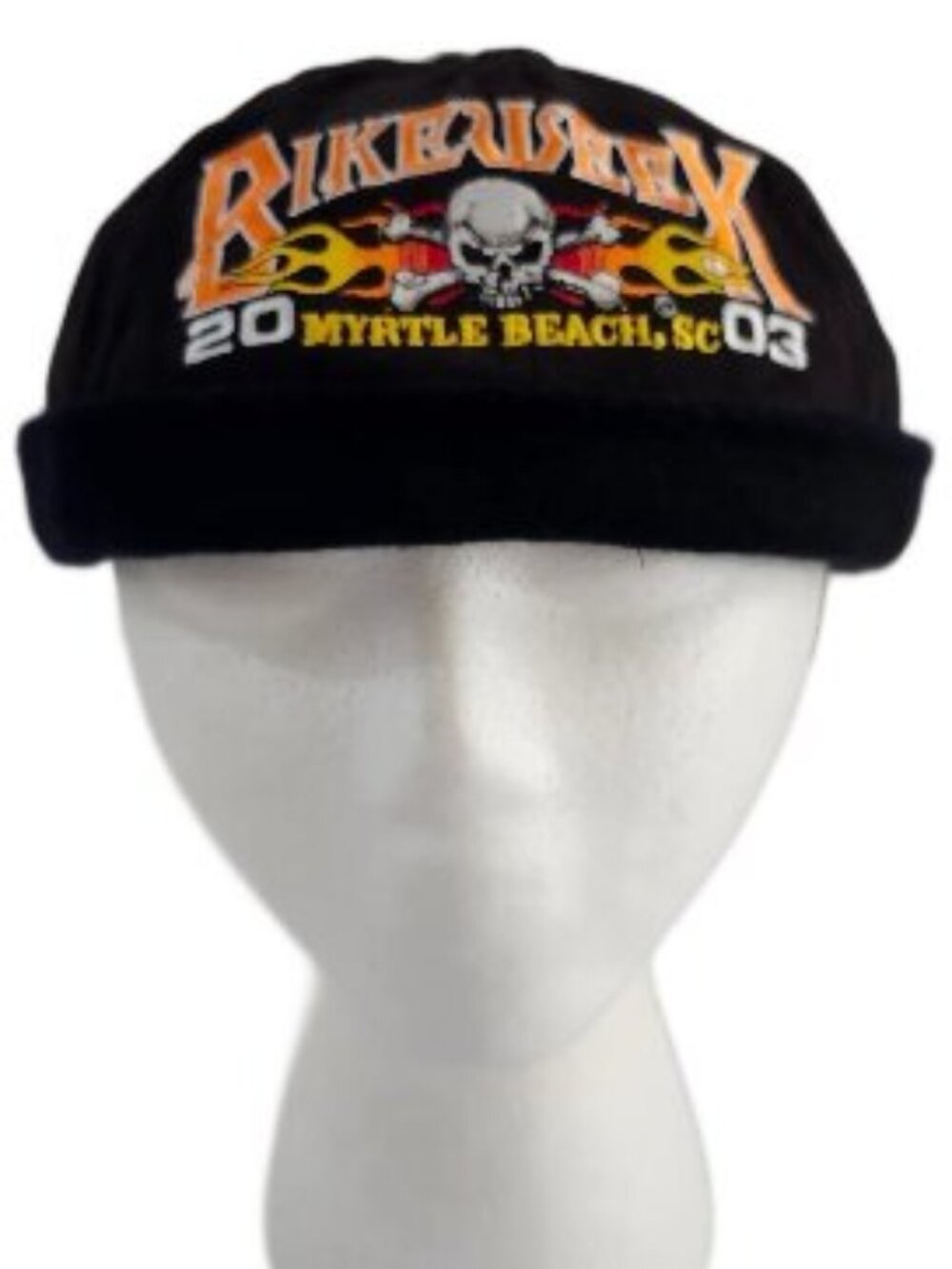Vtg 2003 Myrtle Beach Bike Week Skull Cap Brimless Hat Docker Beanie Capsmith